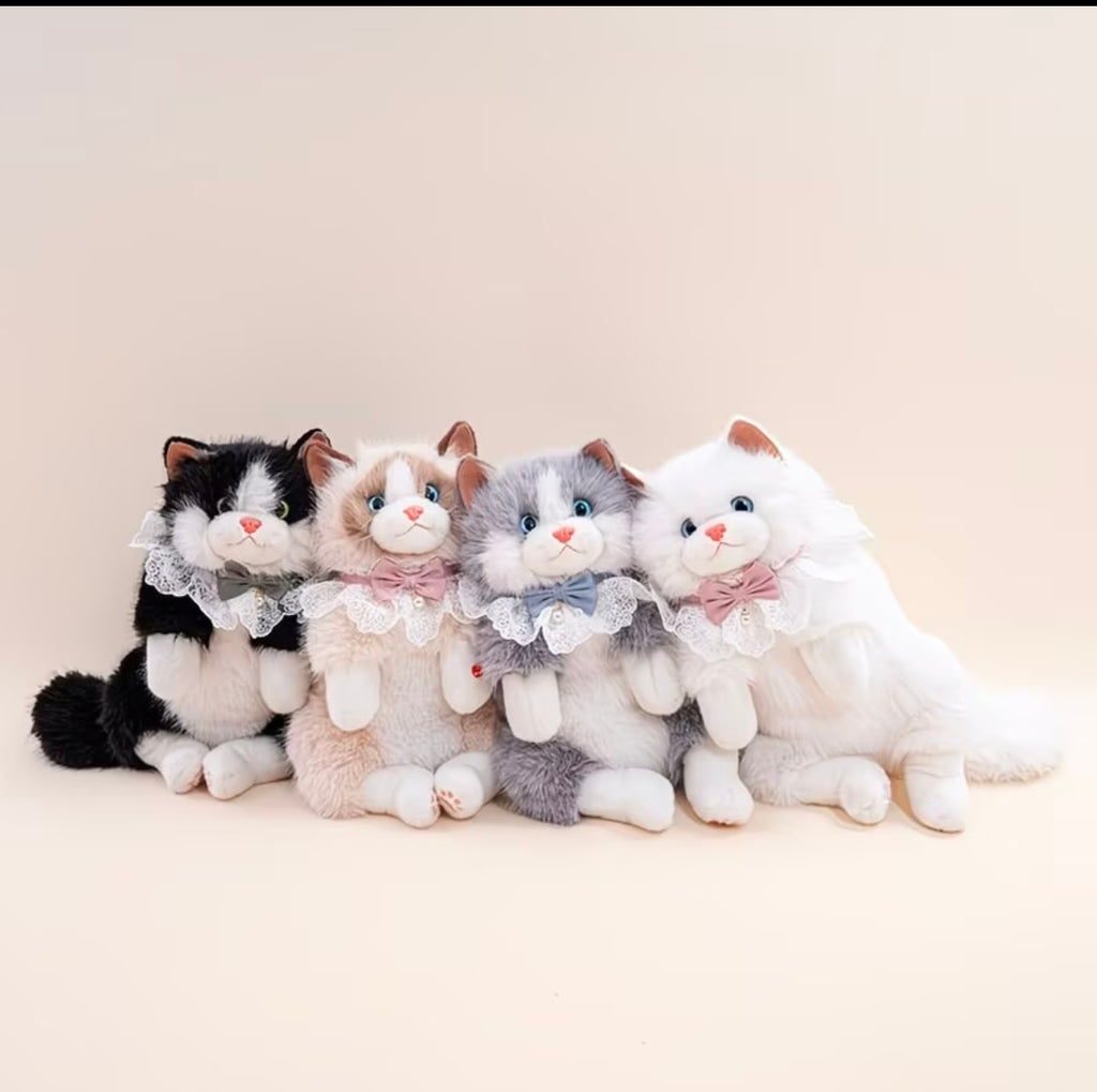Kawaii Fluffy Cat Plush Backpack – Cute Stuffed Animal Schoolbag with Lace Collar & Bow
