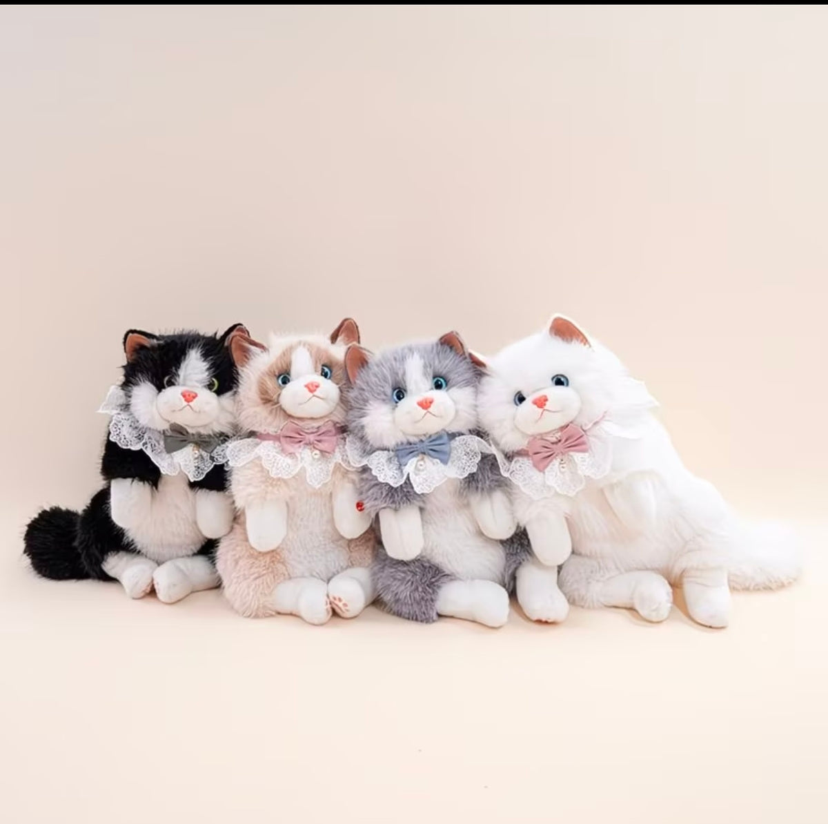 Kawaii Fluffy Cat Plush Backpack – Cute Stuffed Animal Schoolbag with Lace Collar & Bow